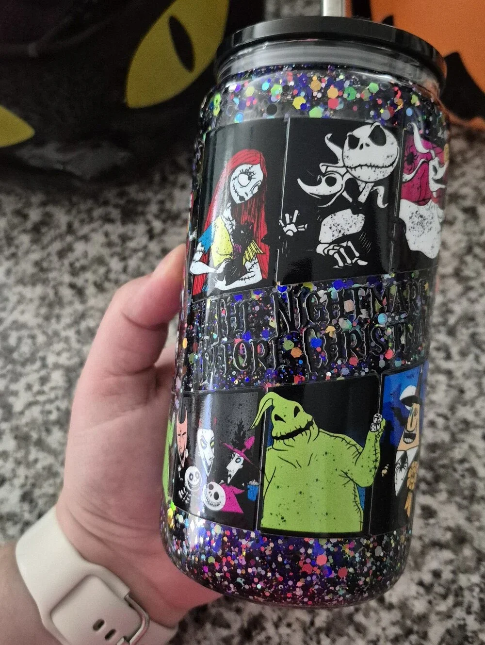 Nightmare Before Christmas Glitter Insulated Tumbler with Straw